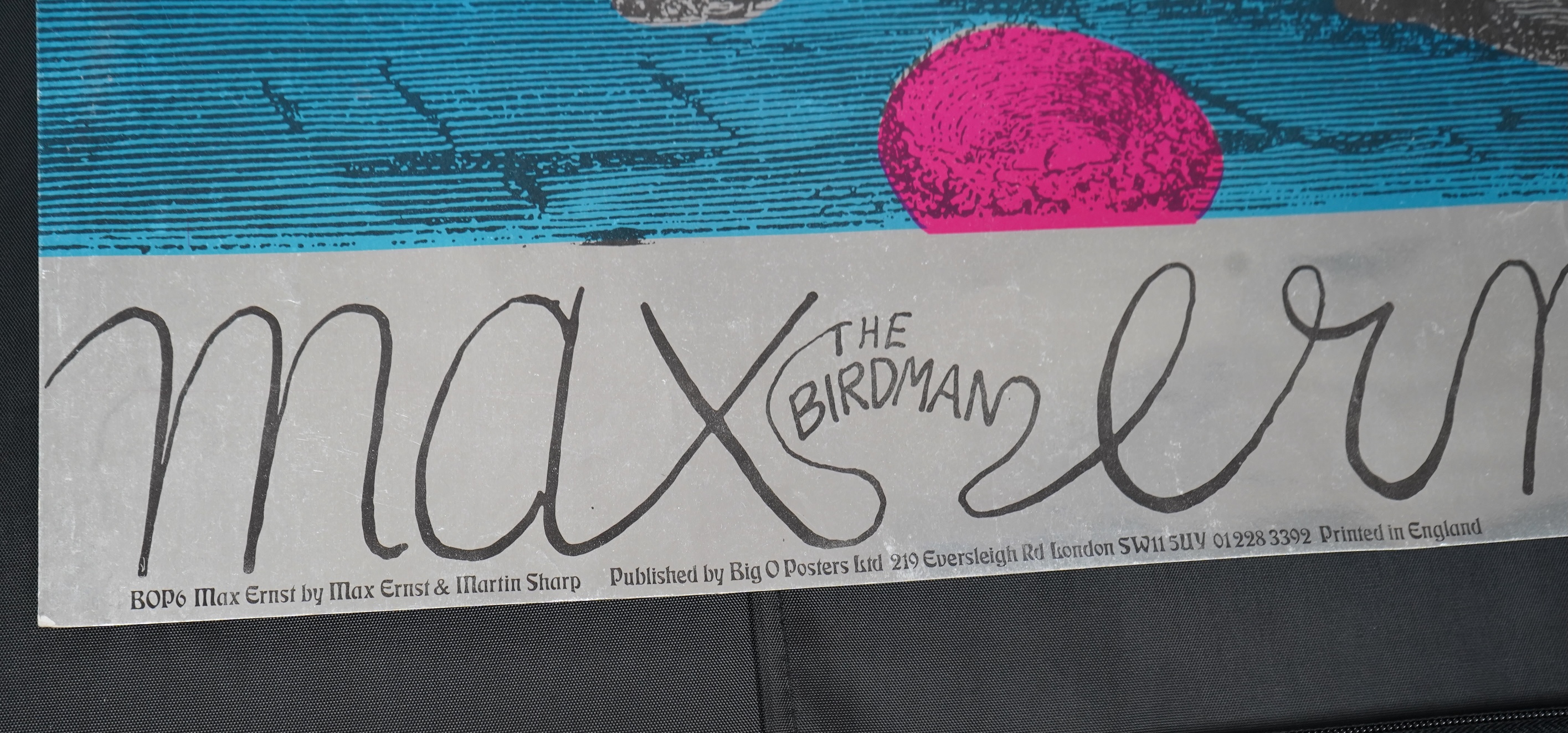Two unframed psychedelic posters by designed by Martin Sharp comprising The Birdman, BOP6, Max Ernst and Live, Give Love, BOP4, each published by Big O Posters, printed in England, largest 76 x 50cm